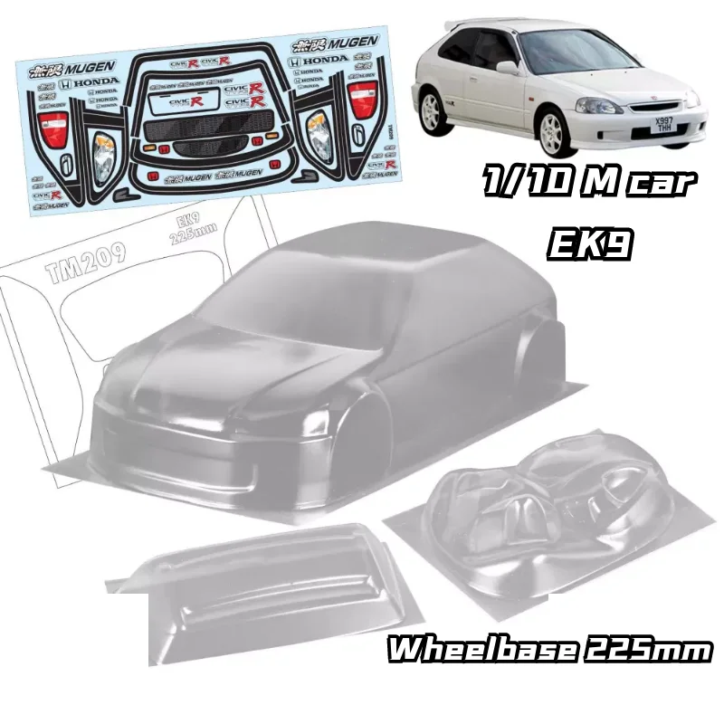 1/10 CIVIC Type R EK9 M car RC body PC 225mm wheelbase lampshadeTransparent drift body shell for 3Racing CARTEN XPRESS M car