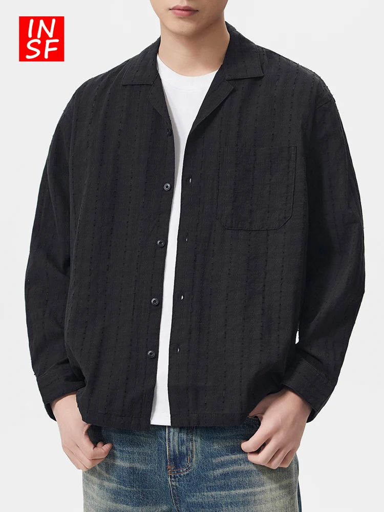 

Мужская повседневная рубашка-куртка из чистого хлопка в американском стиле, свободного кроя, дышащая, для весны и осени, новая модная коллекция