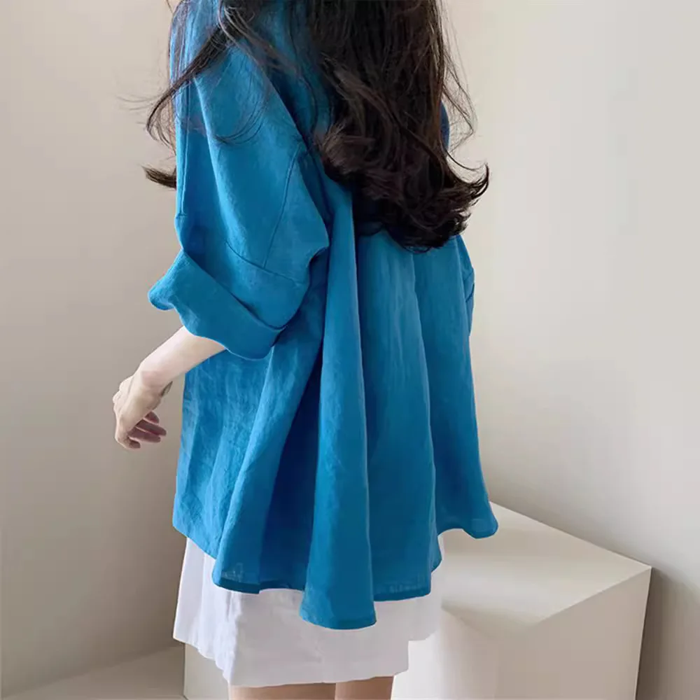 Summer Linen Batwing Sleeve Blouse Women's Korean Loose Babydoll Casual Top