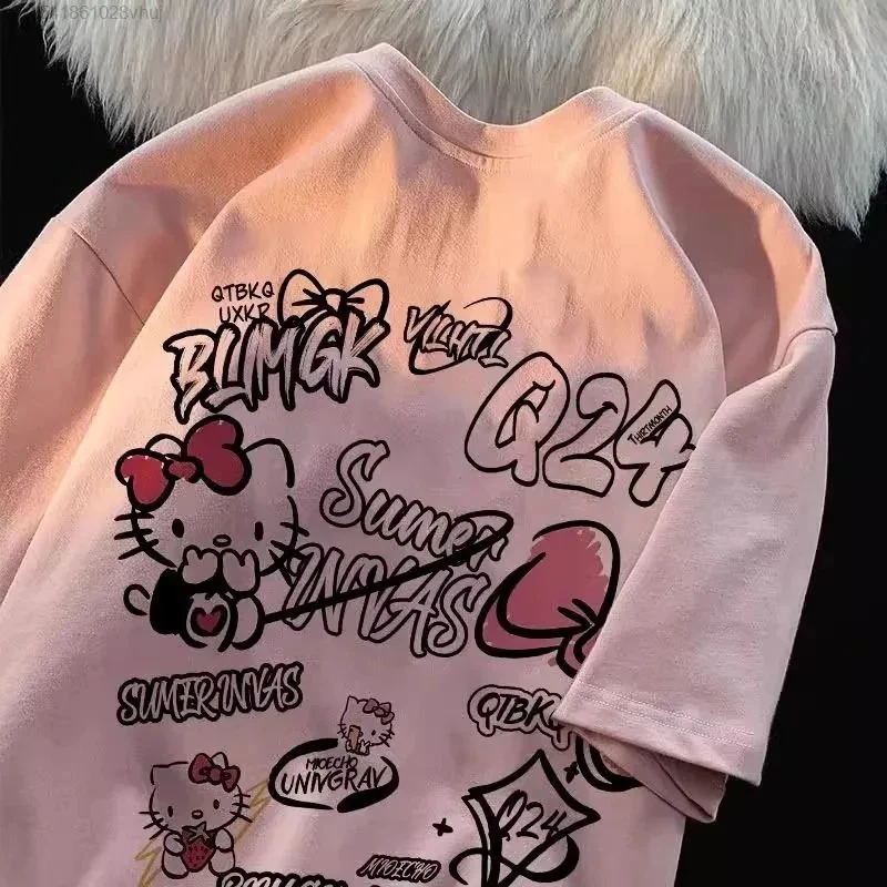 헬로 키티 가족 매칭 티셔츠, 여아 면 의류, 패션 힙합 탑 티, Y2k 스트리트웨어, 여름 신상