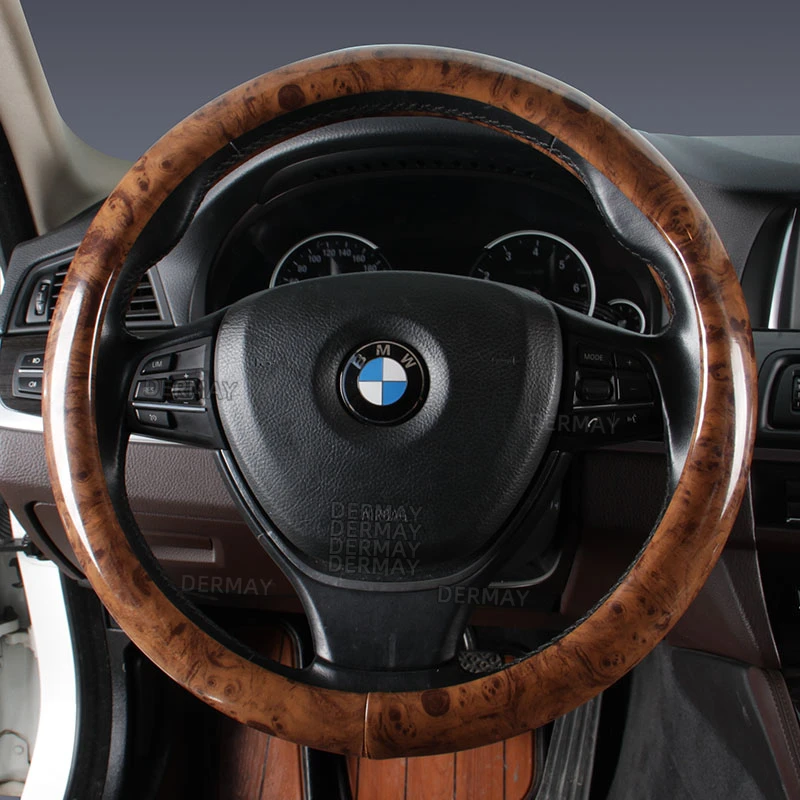 New Wood Grain Car Steering Wheel Cover PU Leather Luxury Auto Steering Wheel Protector 38CM/15\