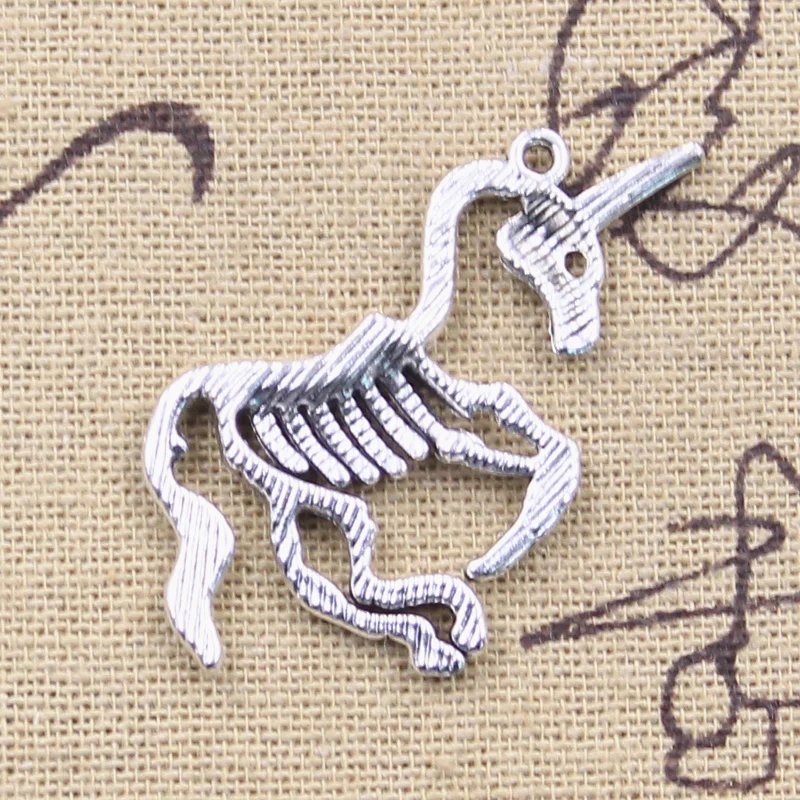 10pcs Charms Skeleton Horse Skull Unicorn 30x42mm Antique Silver Color Pendants DIY Making Findings Handmade Tibetan Jewelry