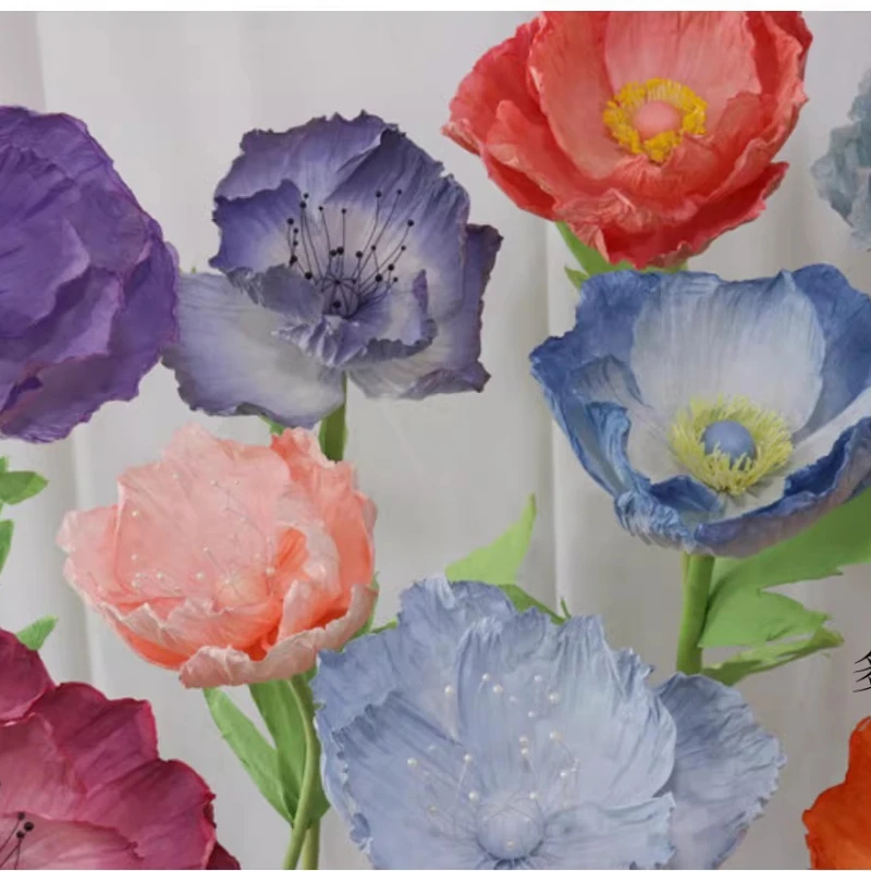 

Handmade Artificial Big Poppy Paper Flower Wedding Road Guide Floral Birthday Party Backdrop Decor Home Stage Home Window Layout