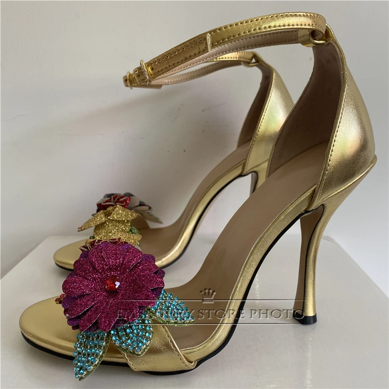 Beaded Crystal Shell-Flower Modern Sandals Women 10cm Stiletto Heel Genuine Leather One-Strap Summer Shoes For Girls