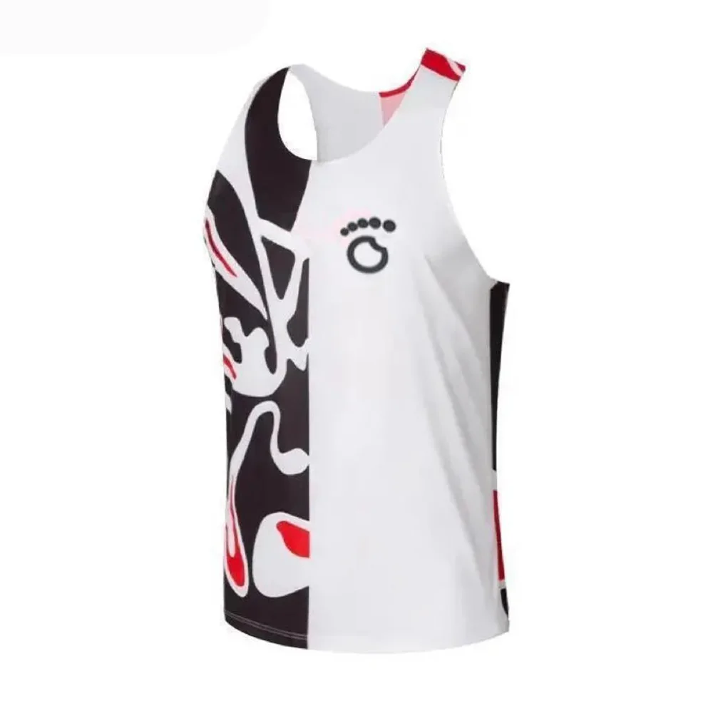 Mens Vest Racing Marathon Sporty Racerback Tank Top Peking Opera Mask Print Gym Fitness Running Breathable Top Track Clothing