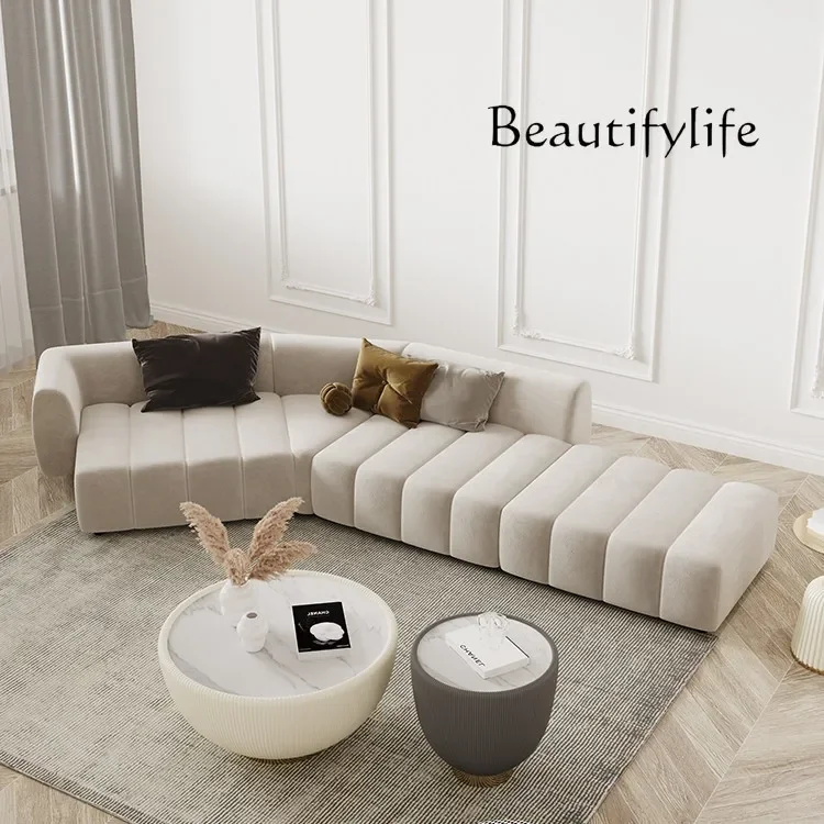 

X Italian Minimalist Large Sofa Special-shaped Light Luxury Piano Keys Living Room Sofa Corner Arc Art Creative Concubine Fabric