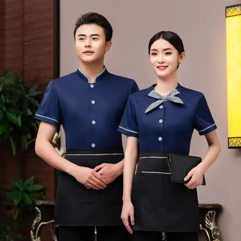 

Chinese Style Waiter Workwear Short Sleeve Hotel Catering Hot Pot Restaurant Banquet Restaurant Restaurant Clothing Custom Logo