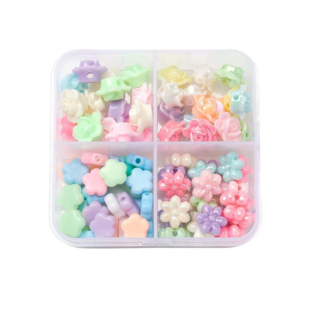 1 상자 꽃 모양 아크릴 비즈 DIY 팔찌 만들기 액세서리 보석 공예 용품 다채로운 작은 느슨한 비즈