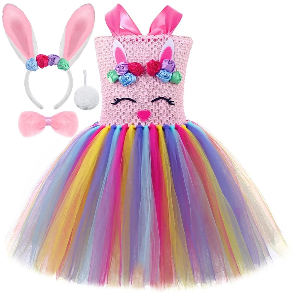 Colorful Funny Bunny Costumes for Baby Girls Easter Holiday Ballet Tutus Dresses for Kids Animal Rabbit Outfits with Ears Set