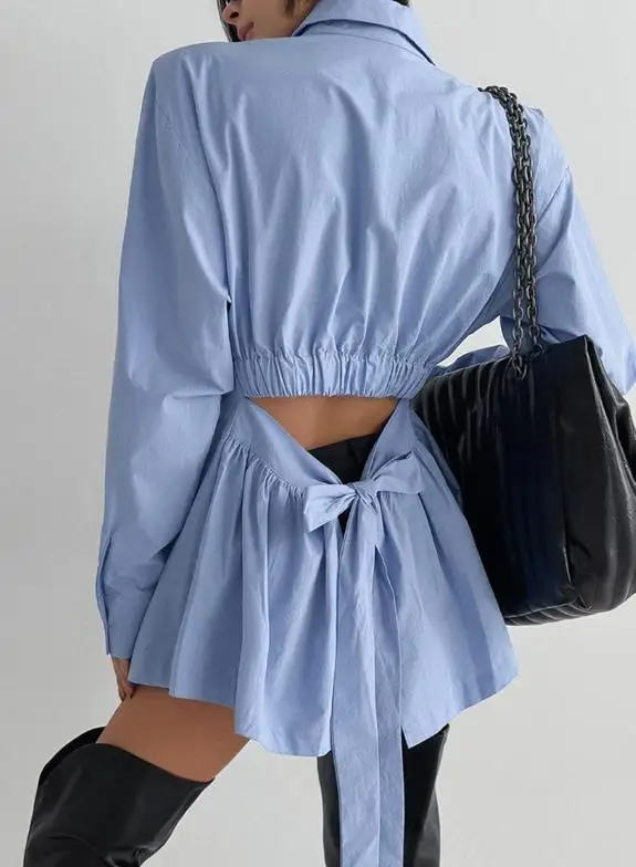 Women's Shirt 2025 Autumn/winter New Fashionable Leisure Commuter Multi Functional Long Sleeve Strap Cotton Shirt Women's Wear