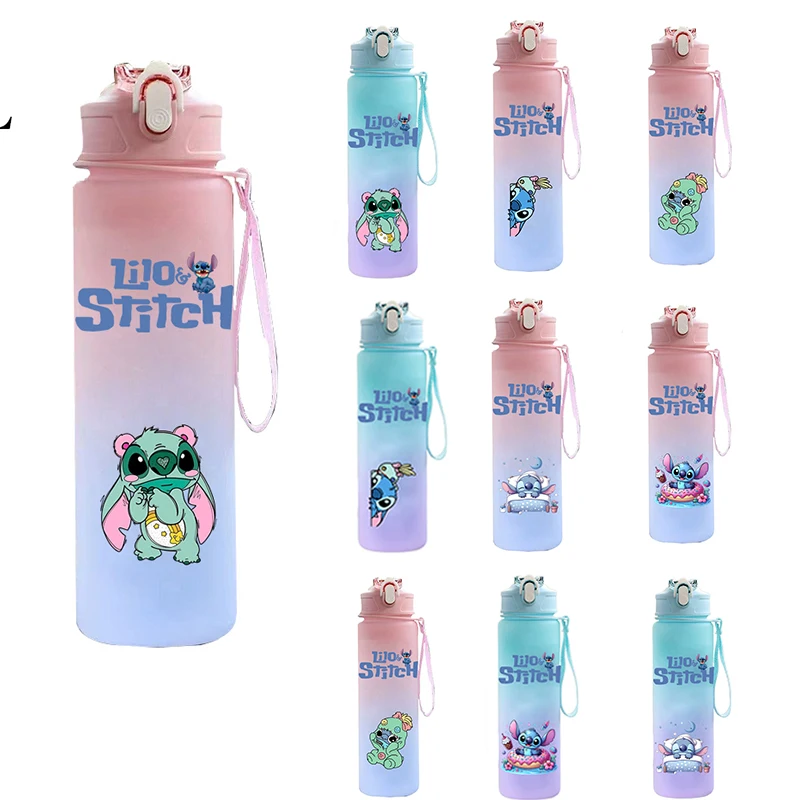 

750ml Cartoon Stitch Printed Water Cup Large Capacity Drinking Cup Portable Stitch Disney Outdoor Sports Children Water Bottle