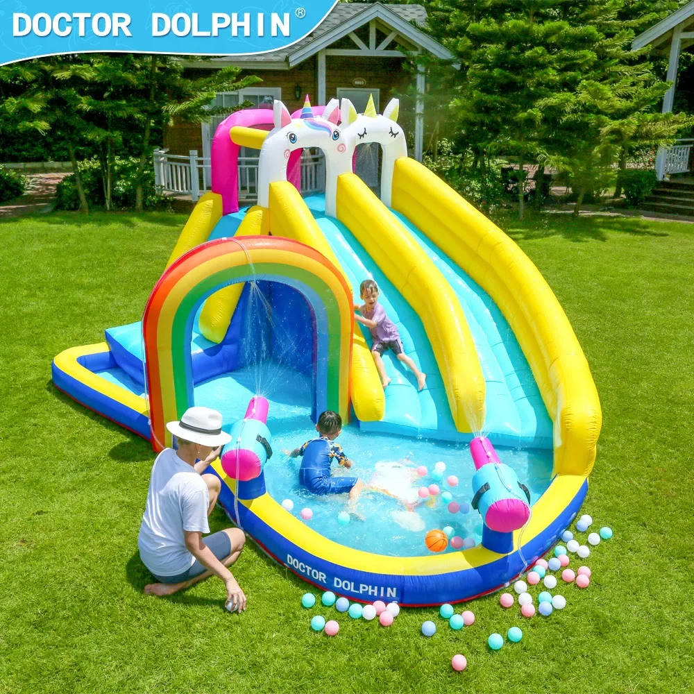 Doctor Dolphin protección del medio ambiente tela Oxford tobogán acuático para niños casa de rebote Castillo inflable