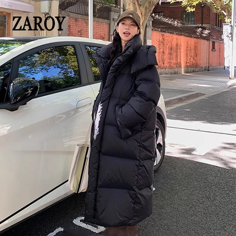 سترة شتوية طويلة للنساء من ZAROY بغطاء للرأس مقاومة للرياح معطف دافئ سميك للأسفل ملابس خارجية للثلج سترات للتزلج Дلينندي كردوك