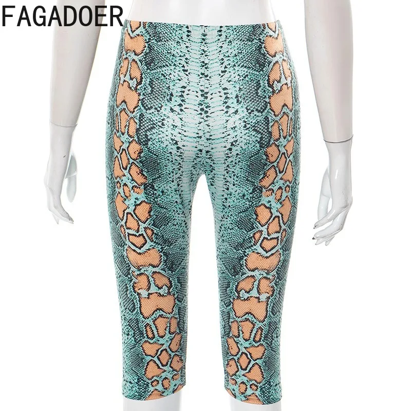 FAGADOER Sexy Python Print Bodycon Shorts Women Blue High Waist Classics Straight Shorts Female Streetwear Bottoms 2025 Summer