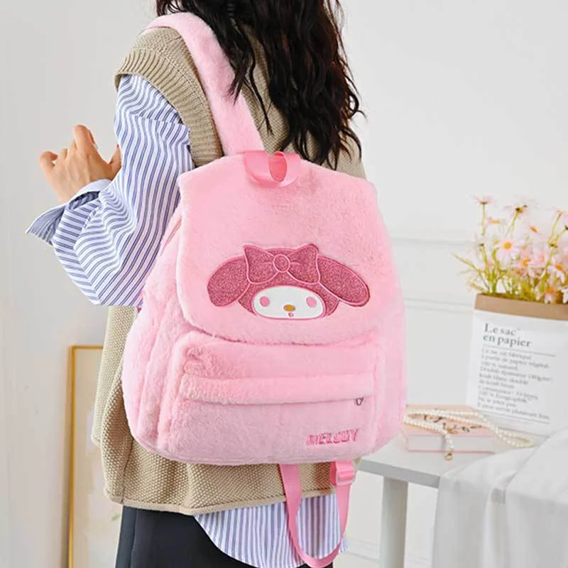 Sanrio Hello Kitty Leuke Zoete Student Schooltas Kulomie Cartoon Borduren Afdrukken Eenvoudige Mode Pluche Flip Rugzak