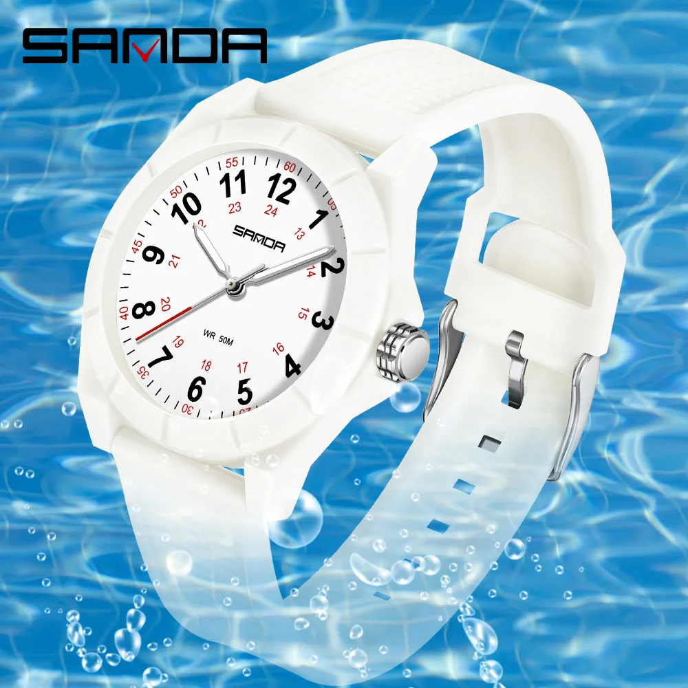 Sanda 6232 Top Brand Women's Quartz Simple Fashion Strap with Night Light Waterproof Silicone Strap Student Watch