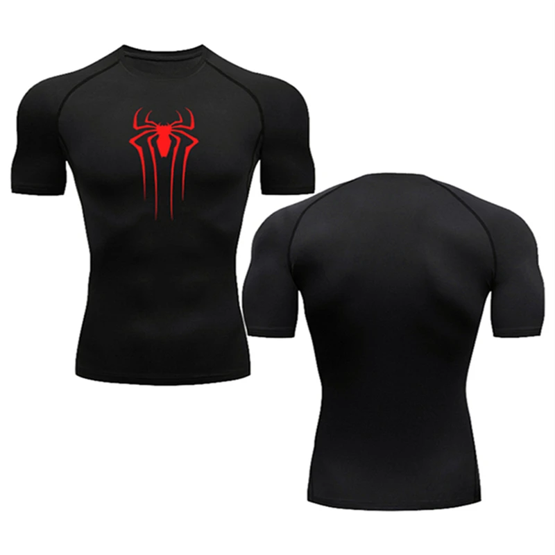 Anime Spider Compression Shirt Short Sleeve For Men Gym Fitness Sportswear Rashguard Bodybuilding Dry Fit Clothing Running Wear