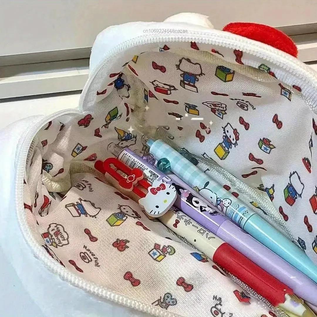 1Pcs Sanrio Hello Kitty Plush Stationery Bag, Cute Cartoon Large Capacity Storage Bag, Kawaii Fashion Pencil Box