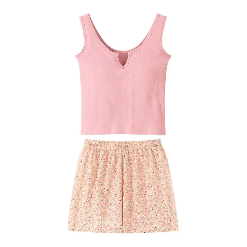 الكورية نمط منقوشة الأزهار مخطط منامة أكمام الخامس الرقبة زهرة بيجامة مجموعات ملابس المنزل الحلو المرأة الصيف ملابس خاصة فتاة #4