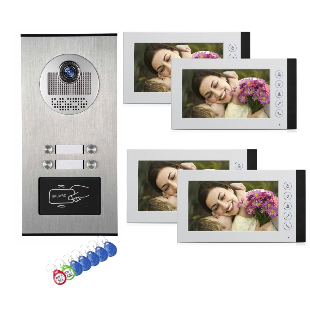 SmartYIBA 7 Inch Building Video Door Phone 2-12 Call Buttons Camera RFID Unlock Video Intercom System Doorbell Kits