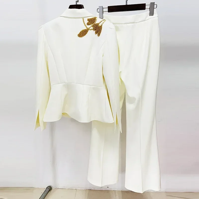 Conjunto de trajes blancos elegantes para mujer, Blazer + Pantalones, ropa de trabajo de negocios para mujer, esmoquin de boda, abrigo, vestido de graduación, Primavera