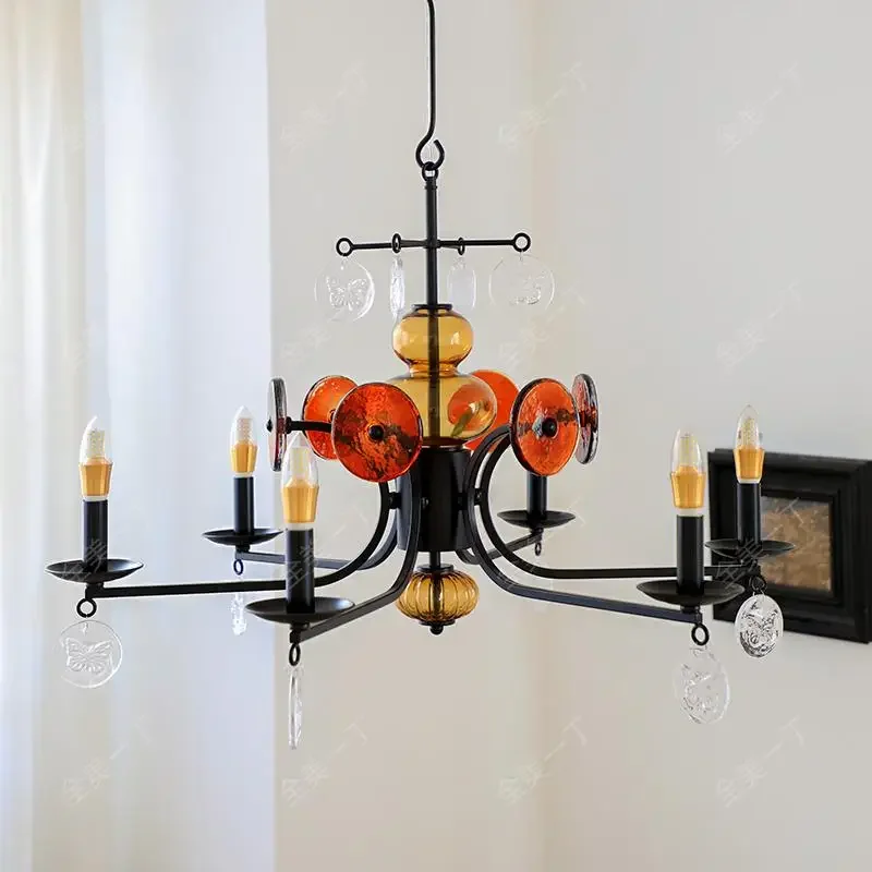 

GELITAYIN Modern Simple Luxury Chandelier Medieval Decorative Lamps Colored Glass Light Vintage Living Room Bedroom Lights