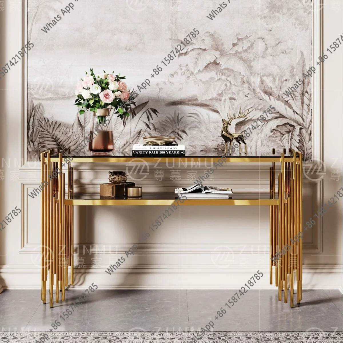 

ПК Современный простой входной стол из нержавеющей стали, перегородка, настенная полоса, стол для украшения гостиной, входной стол