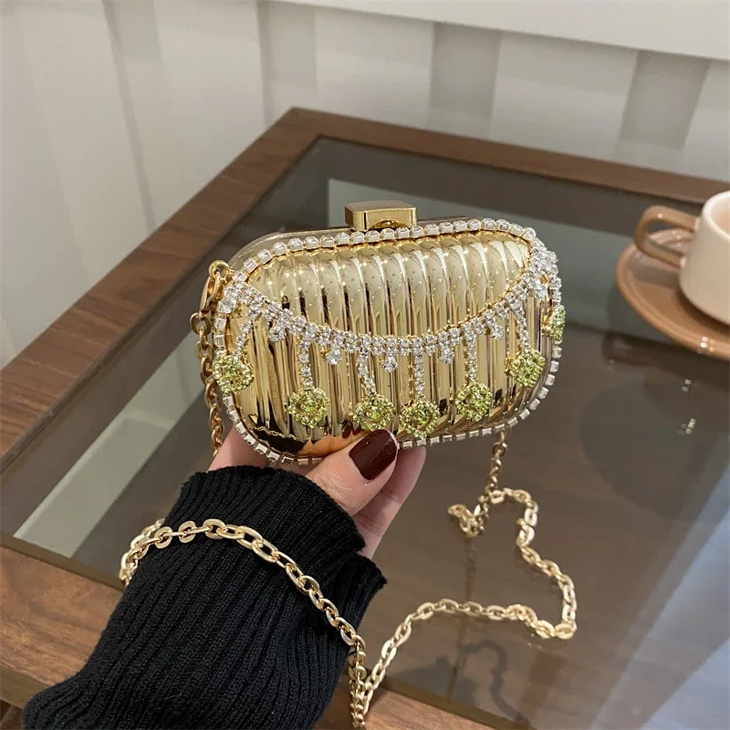 

Fashion Cute Exquisite Acrylic Evening Bags Chains Diamonds Tassel Beading Shoulder and Crossbody Bags for Women 2024 Shining