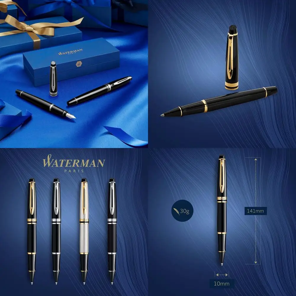 

Luxury 23k Gold-Trimmed Rollerball Pen in Gloss Black, Fine Nib, Black Ink, Ideal Coworker Gift in Box