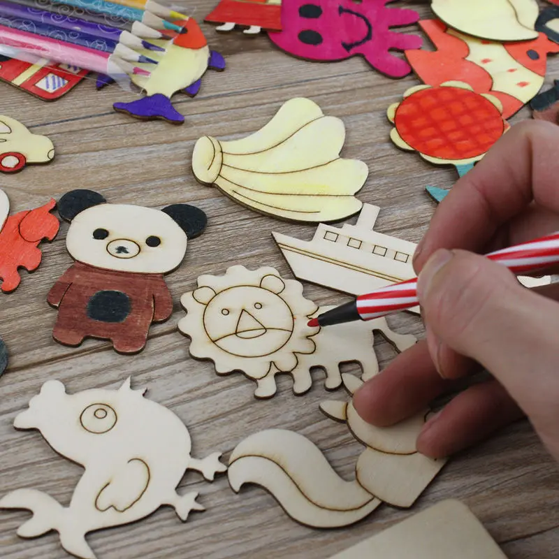 32pcs Montessori Kids Toys Wooden DIY Drawing Template Stencils Learning Educational Painting Graffiti Hollow Wooden Gift Toys