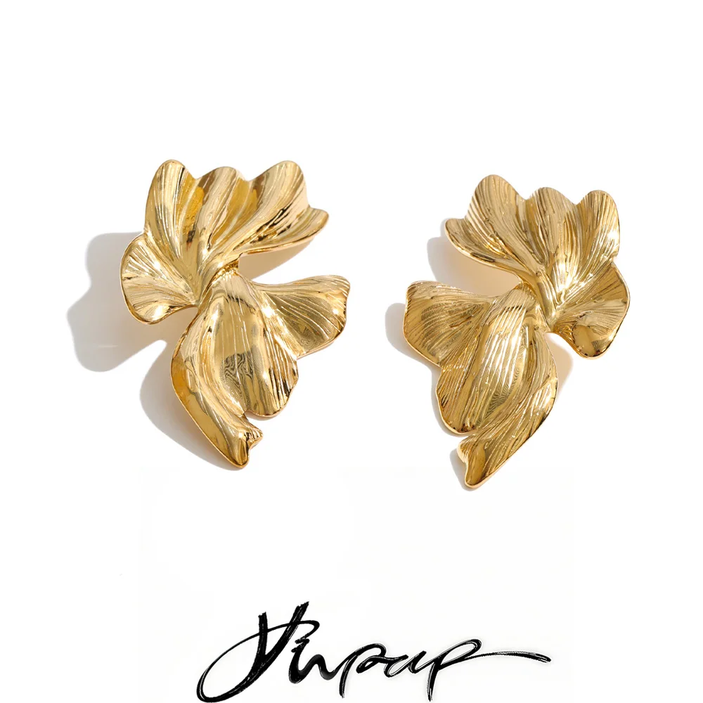 Boucles d'oreilles clous grandes fleurs en acier inoxydable Yhpup, texture antirouille, bijoux quotidiens distinctifs et attrayants pour femmes
