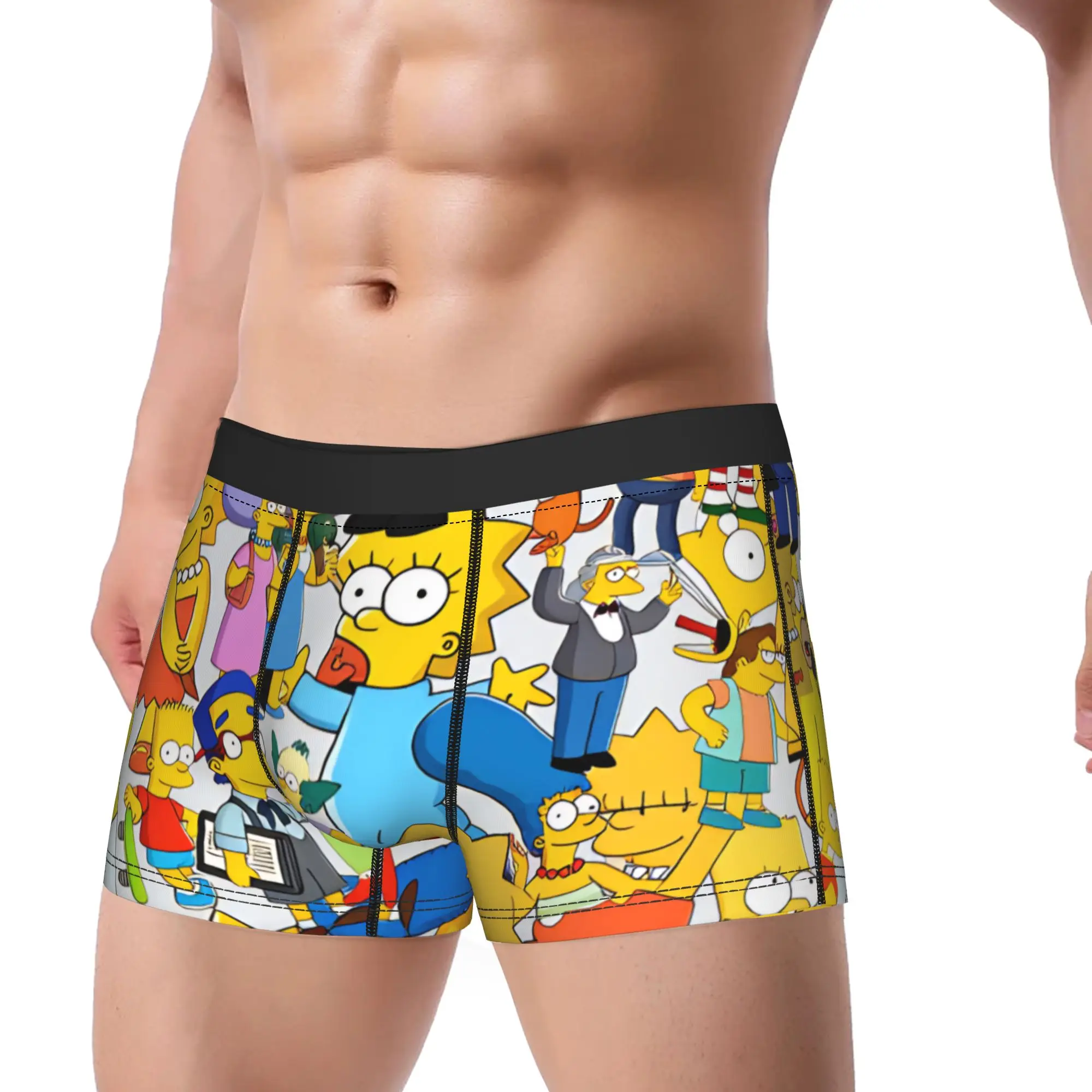 Funny S-Simpsons All Characters Chaos Collage Boxer Brief Underwear Hot Sale Men Novelty Boxershorts Design Plus Size Underpants