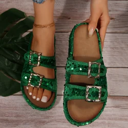 Women Slippers Fashion Two Buckle Cork Women Sandals 2024 New Summer Flats Slippers Retro Garden Slides Women Zapatos De Mujer