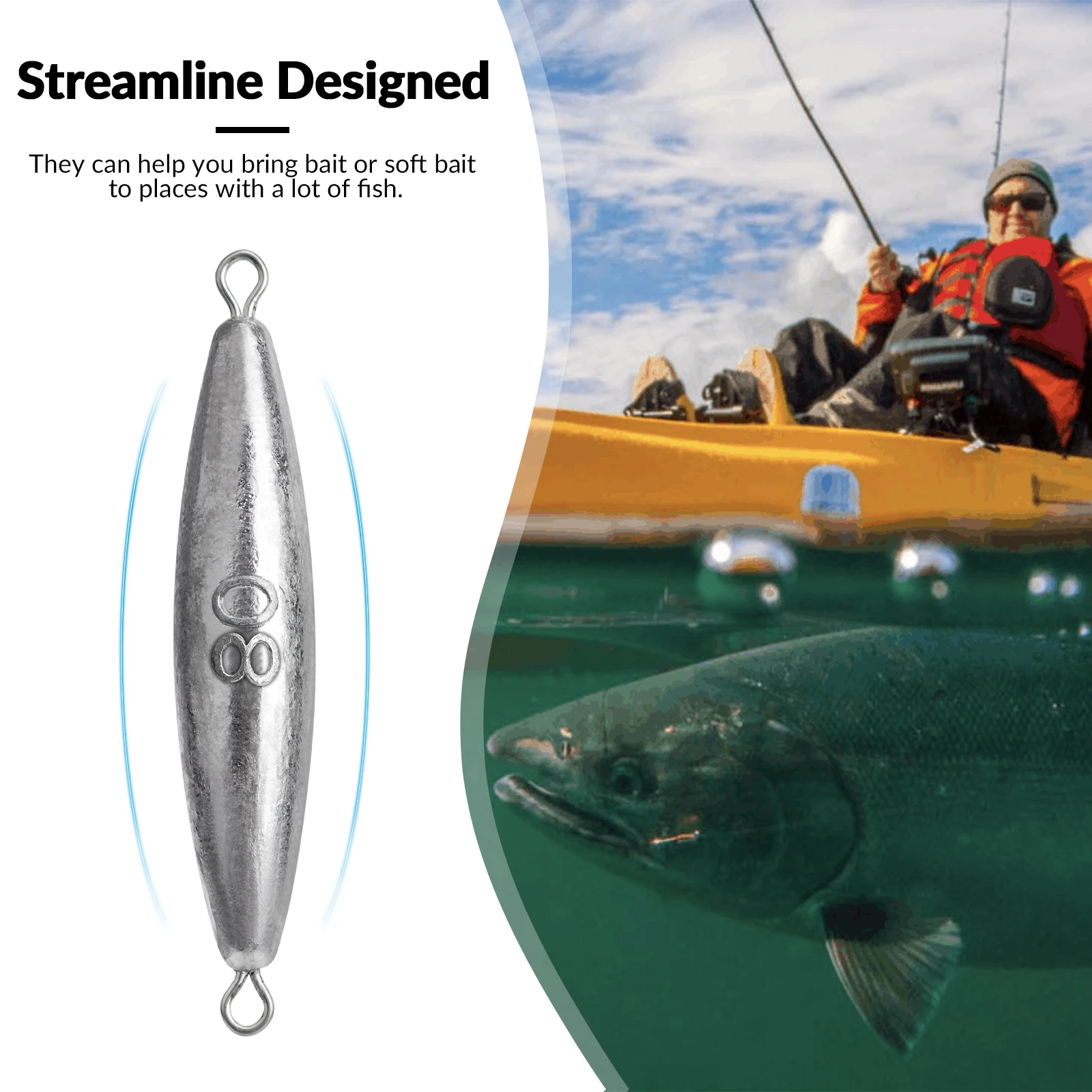THKFISH 5pcs Inline Trolling Sinker Torpedo Fishing Weight Lead 60g-120g Double Ring Fishing Weight Sinker Saltwater Freshwater view 3