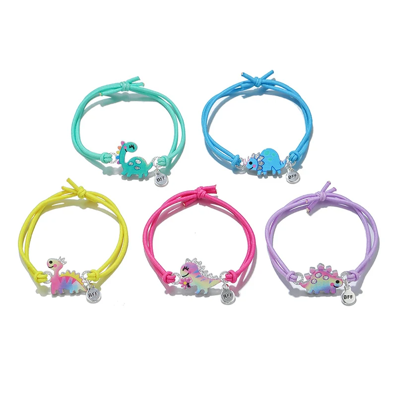 5Pcs/set Cute Cartoon Dinosaur Acrylic Charm Stretch Rope Bracelet for Girls Hairband Use Party Birthday Gift