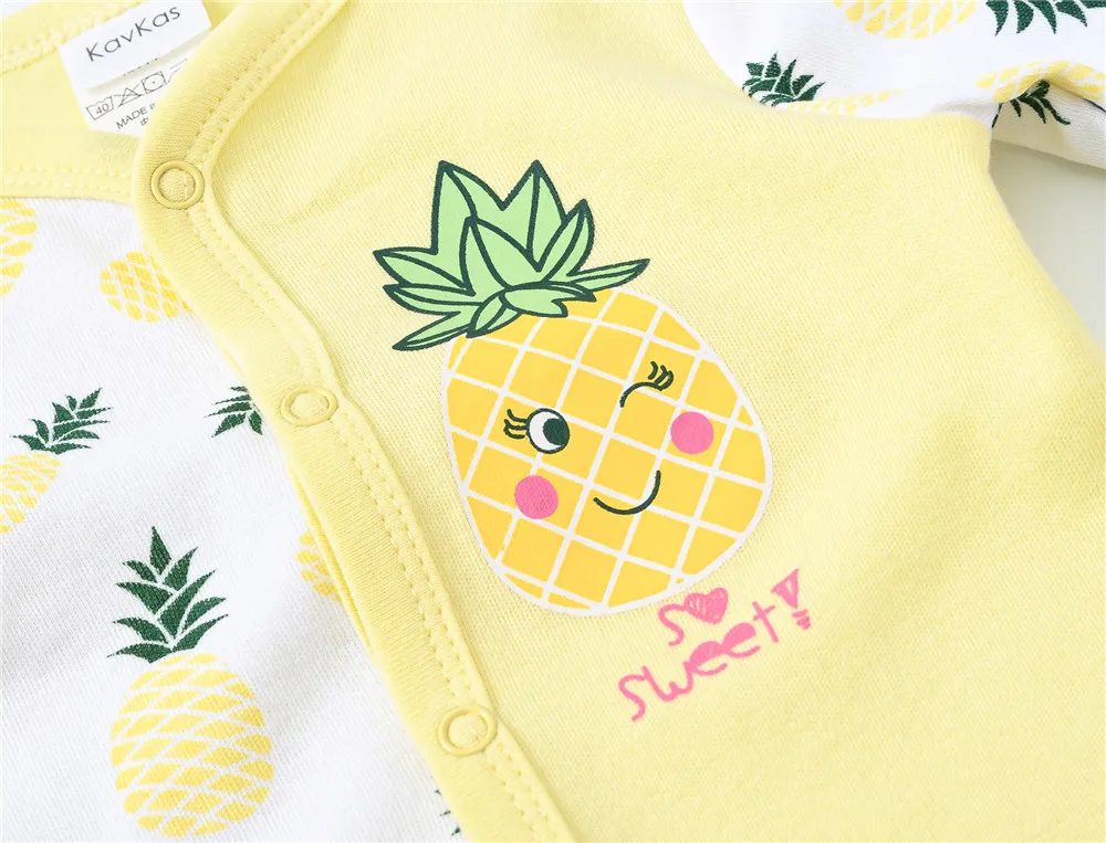 Kavkas Unisex Baby Romper Pineapple Print 100% Cotton Autumn Spring Clothes Full Sleeve O-Neck Newborn Jumpsuit