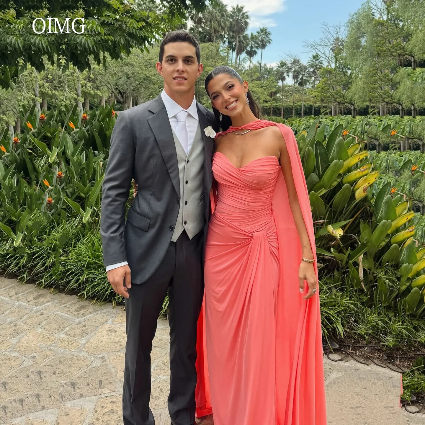 

OIMG Orange Sweetheart Neck Mermaid Prom Gowns Backless Cap Party Gown Vacation Floor Length Evening Dress 2025 Customized