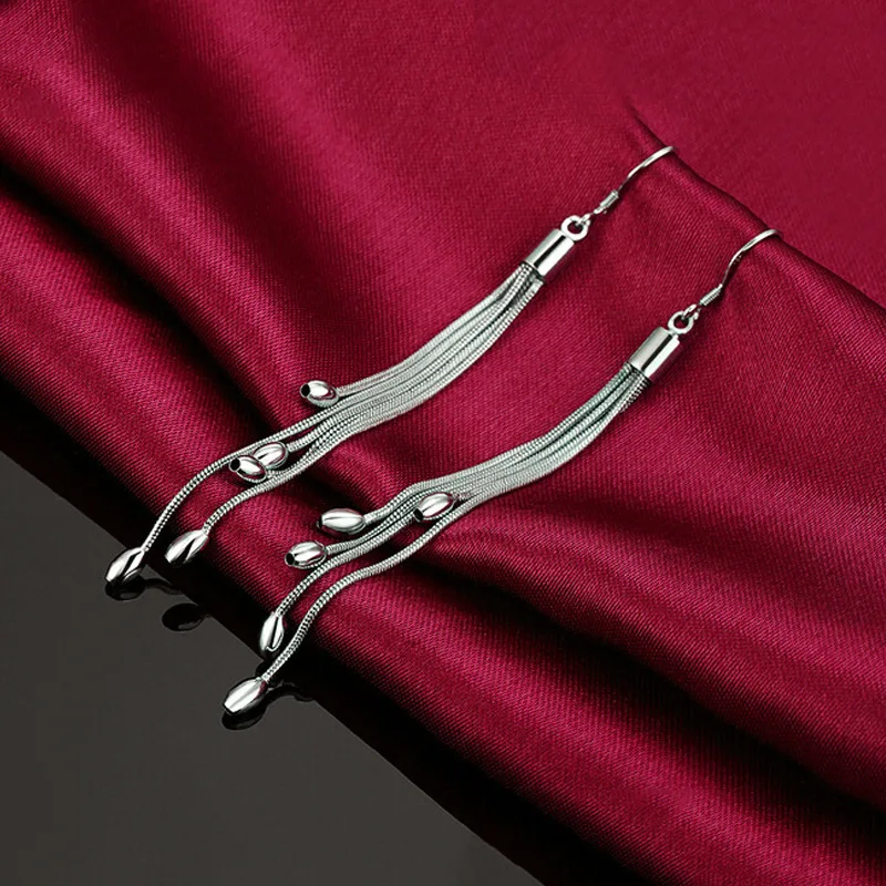 Special offer 925 Sterling Silver luxury Tassel oval bead earrings for women fashion party wedding Engagement jewelry  gift