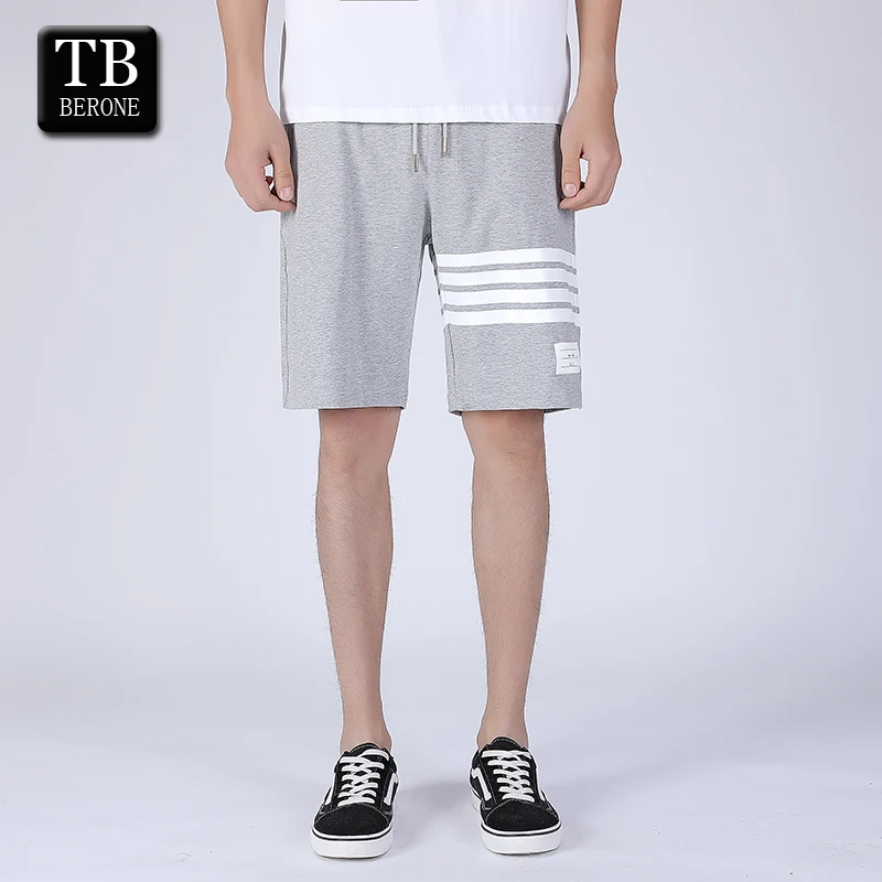 

TB BERONE Summer Men's Shorts Color Pure Cotton Woven Contrasting Four Bars Casual Pants Sweatpants