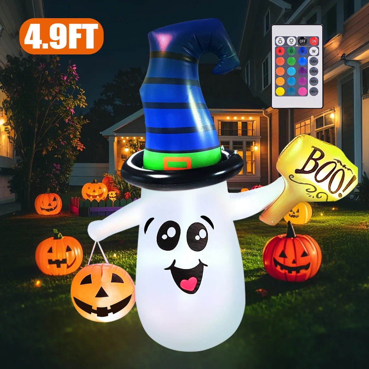 Inflatable Halloween Blow Ups Outdoor Ghost Pumpkin Snowman Inflatables Yard Decoration with LED Lights Decor for Home Holiday