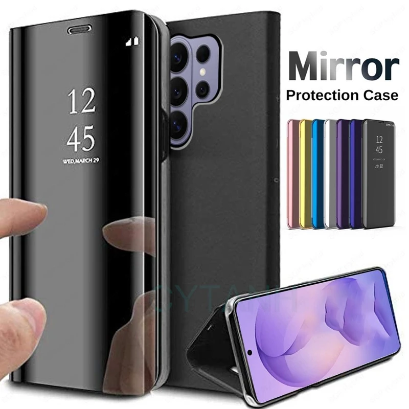 Slim Mirror Clear Holder Case For Samsung Galaxy S26 S25 S24 S23 S22 Plus Ultra Shockproof Leather Texture Wallet Protect Cover view 2