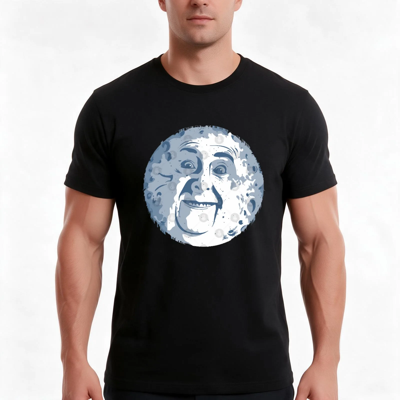 Nigel Channing Figment Moon T-Shirt, Summer Casual Cotton Tee, Oversized Streetwear Tops, Vintage Graphic Print, 100% Cotton