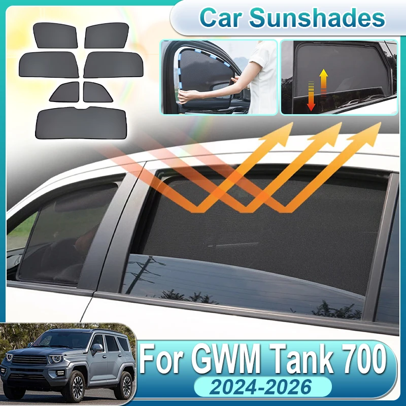 

For GWM Tank 700 Accessories 2024 2025 2026 Car Side Glass Mesh Sunshade Magnetic Curtain Non-Stuffy Sun Shield Auto Accessories