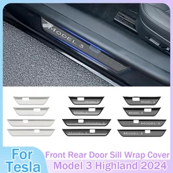 Front Rear Door Sill Wrap Cover For Tesla Model 3 Highland Anti Scratch Stainless Steel Door Sill Strip Plate Car Accessories