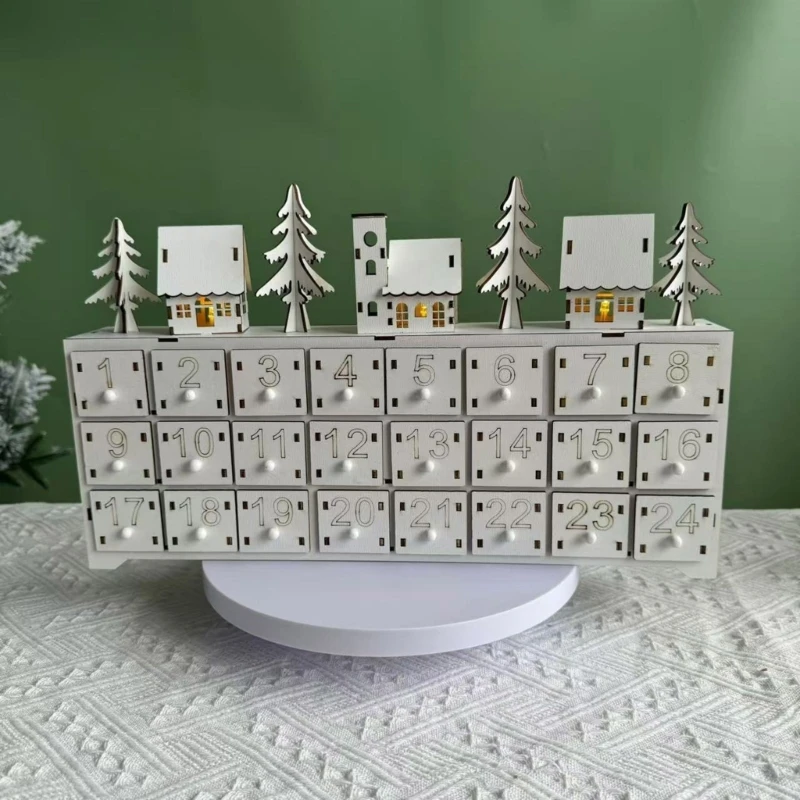 A9LB 24 Day Christmas Countdown Calendar with LED Lights Storage Drawer Desktop Decoration Unique Holiday Accessory image 5
