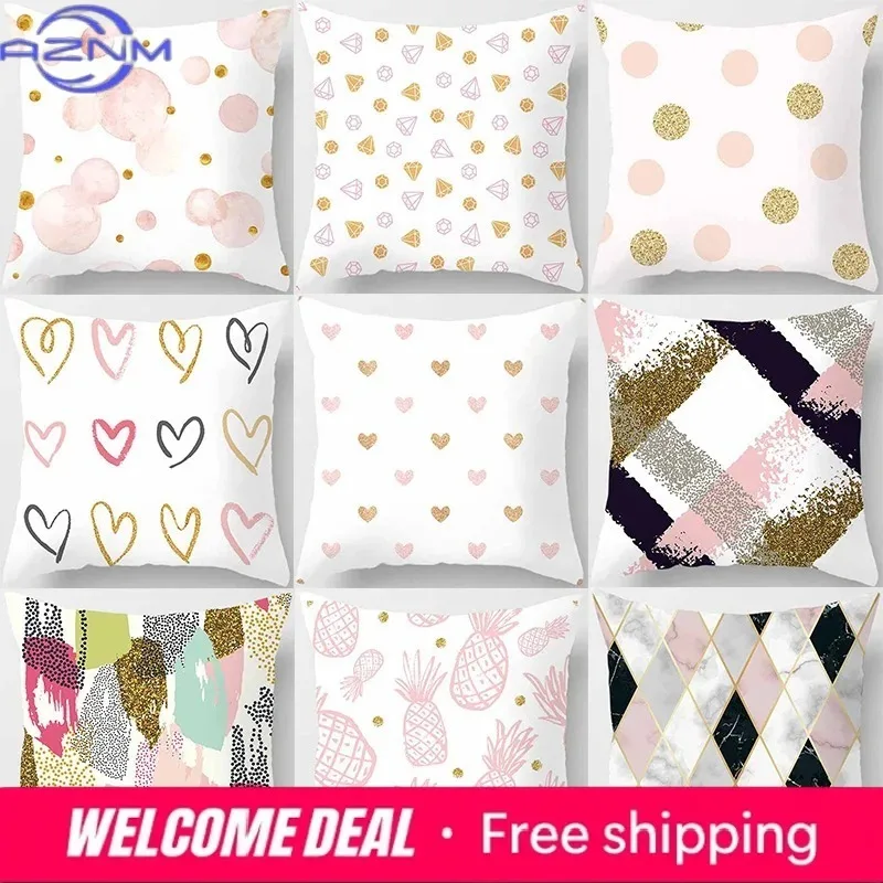 Creative Polka Dot Love Pillowcase Gold Powder Geometry Ins Style Cushion Pineapple Pattern Home Decoration Sofa Pillow