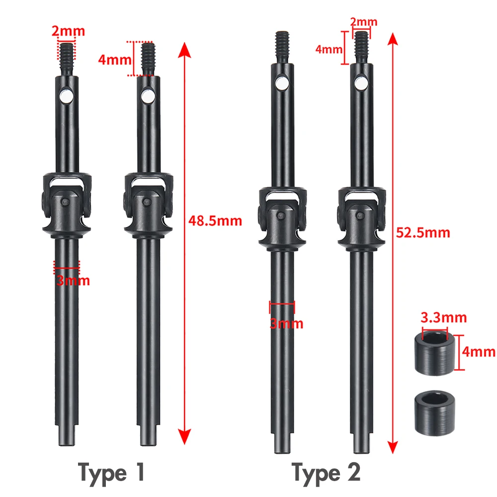 YEAHRUN 2Pcs Steel Lengthen Front CVD Shaft Drive for Axial SCX24 Deadbolt C10 Gladiator Bronco Wrangler 1/24 RC Car Model