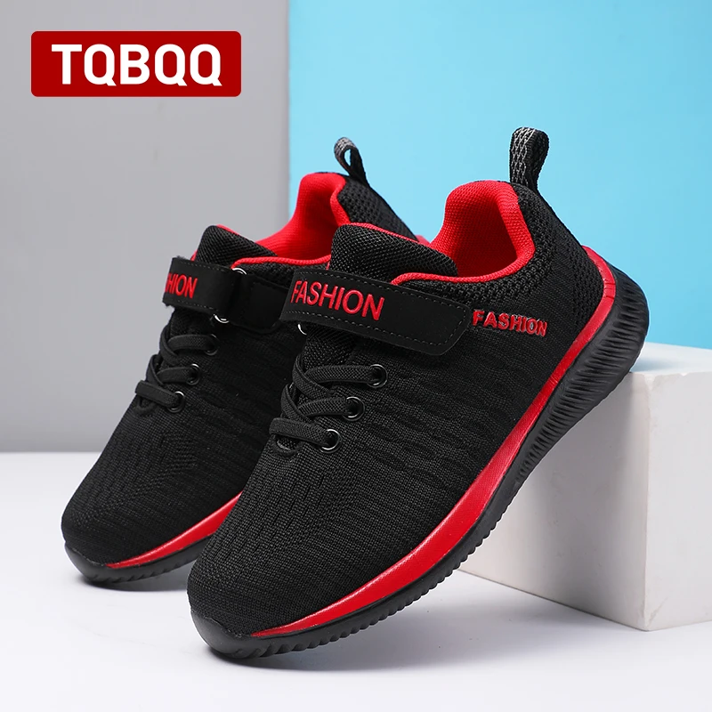 Kids Fashion Fabric Breathable Running Shoes Shock Absorption Wear Resistance Children\'s Outdoor School Flat Casual Sneaker