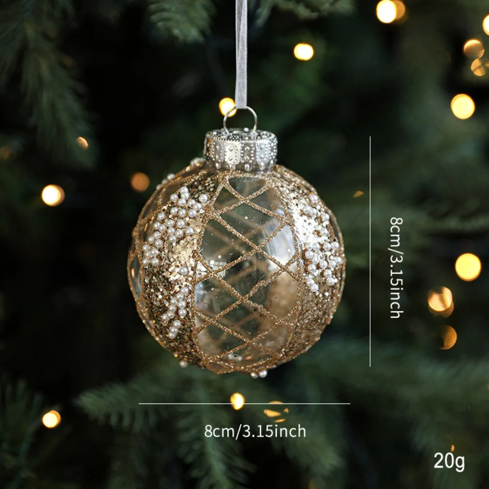 

8cm Christmas Ornaments Ball Glitter Golden border Christmas Ball Pendant Plastic grid painted Christmas ornaments Hanging