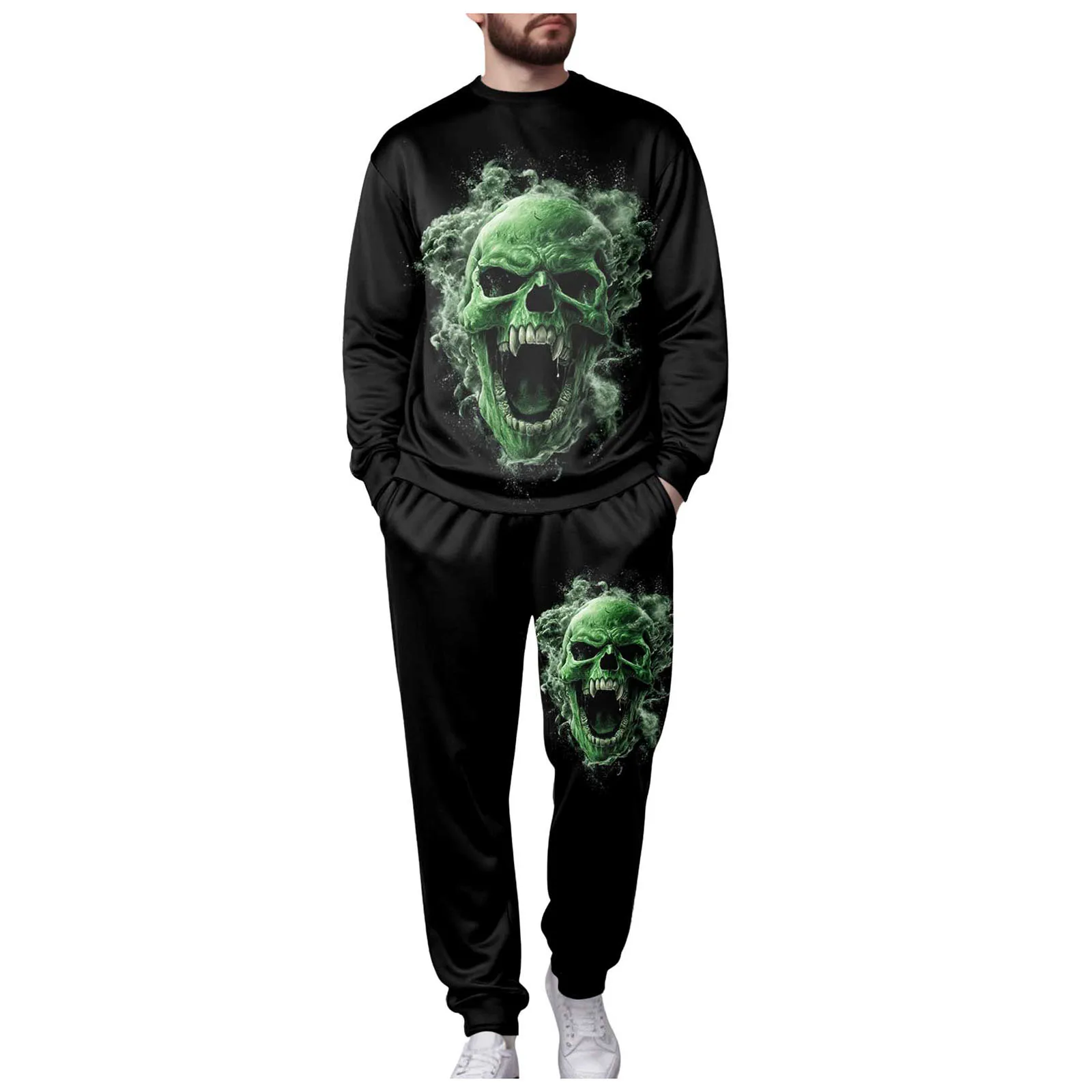 

Young Mens Tuxedo Men's Round Neck Fleece Sweatshirt And Sweatpants Halloween Multicolor Human Mens Vintage Track Suit